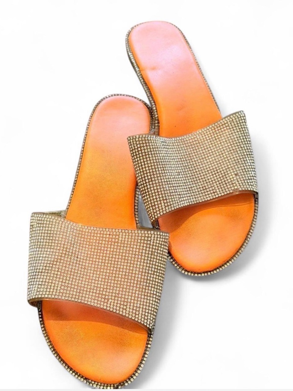 Embellished Rhinestone Orange Slide Sandals for Women